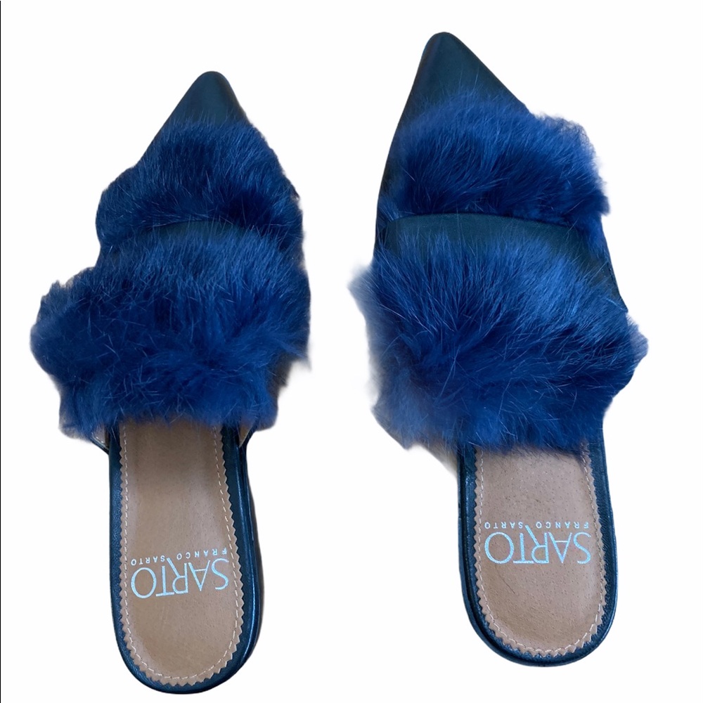 Franco Sarto Purple Rabbit Fur Mules